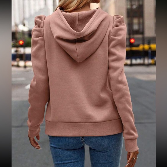 Cozy gigot sleeve drawstring hoodie olive green - Picture 11 of 15